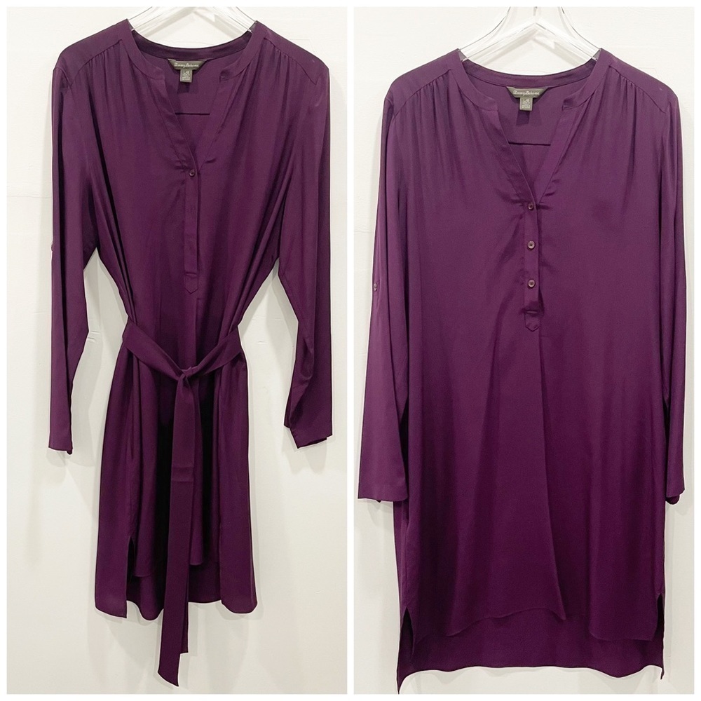 Tommy Bahama Purple Silk Belted Shirt Dress Size Large Lightweight